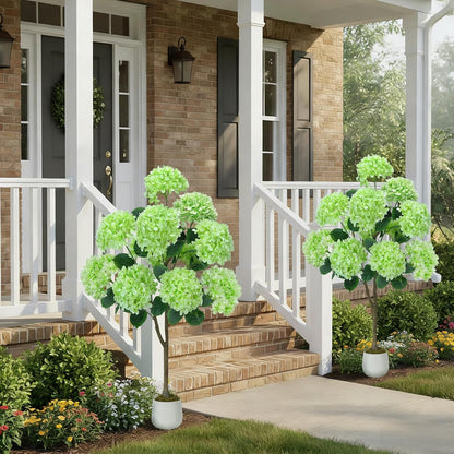 2 Pcs 4Ft Artificial Hydrangea Tree Potted Plants, Fake Flowers Tree | Faux Silk Hydrangea Plant in Pot, Artificial Hydrangea Push for Indoor Outdoor Decoration, Hydrangea Topiary