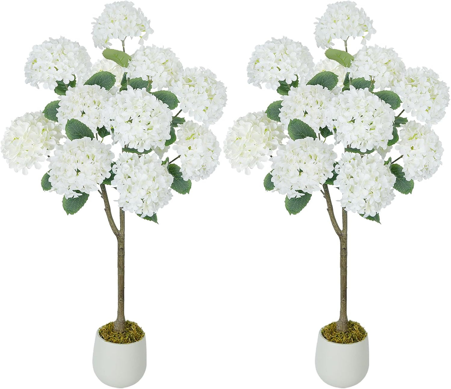 2 Pcs 4Ft Artificial Hydrangea Tree Potted Plants, Fake Flowers Tree | Faux Silk Hydrangea Plant in Pot, Artificial Hydrangea Push for Indoor Outdoor Decoration, Hydrangea Topiary