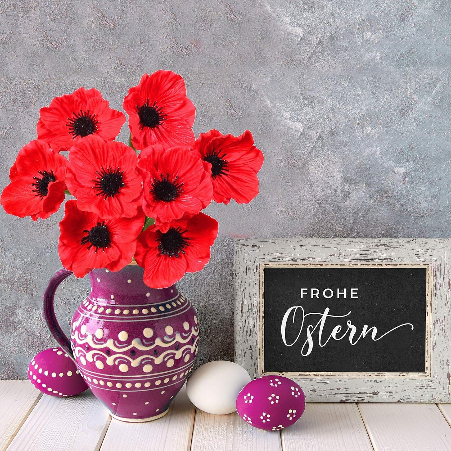 24 pcs Artificial Red Flower Stems PU Real Touch Flower Fake Flowers in Red with Black Center 11.6" Tall for Wedding Bouquets Corsages Centerpiece Floral Arrangements