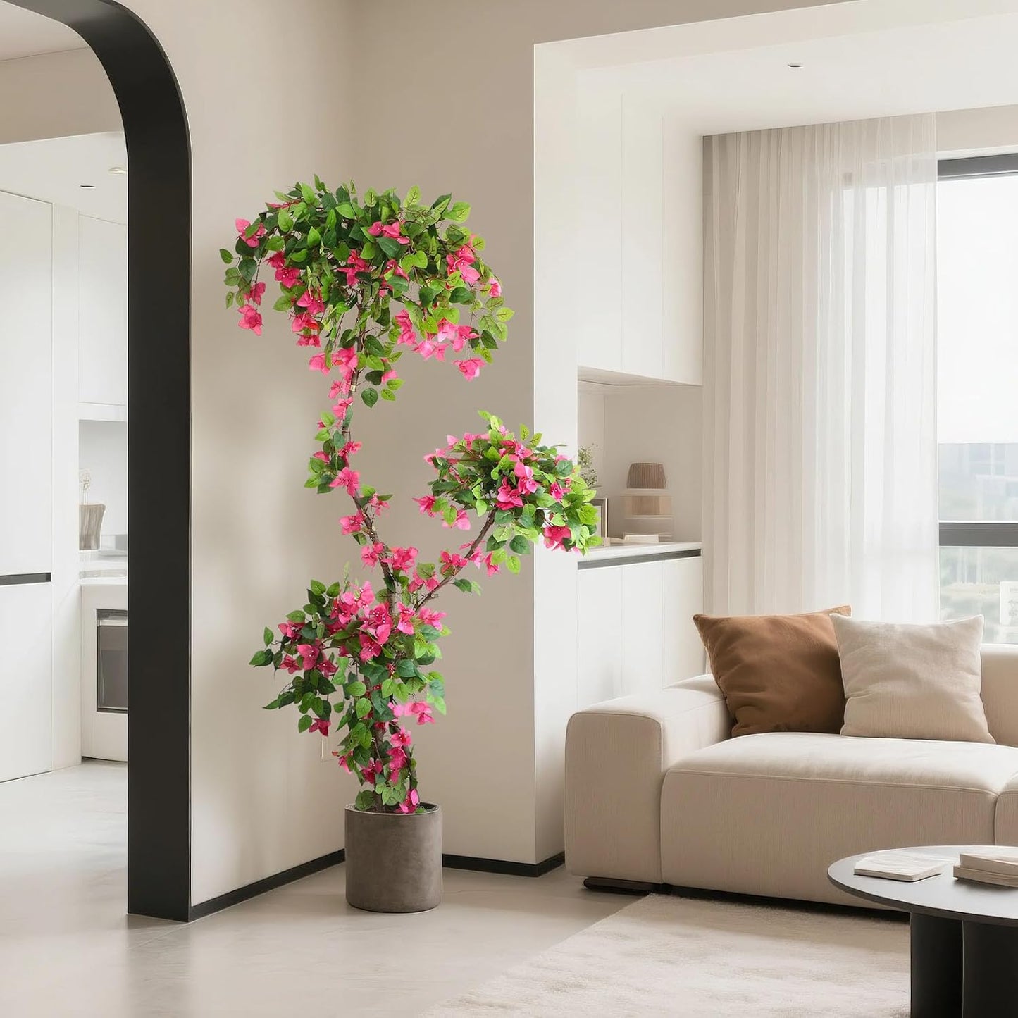 Artificial Bougainvillea Tree, 7FT Fake Bougainvillea Topiary Trees with Pot, 83 Inch Faux Plant for Indoor Decor