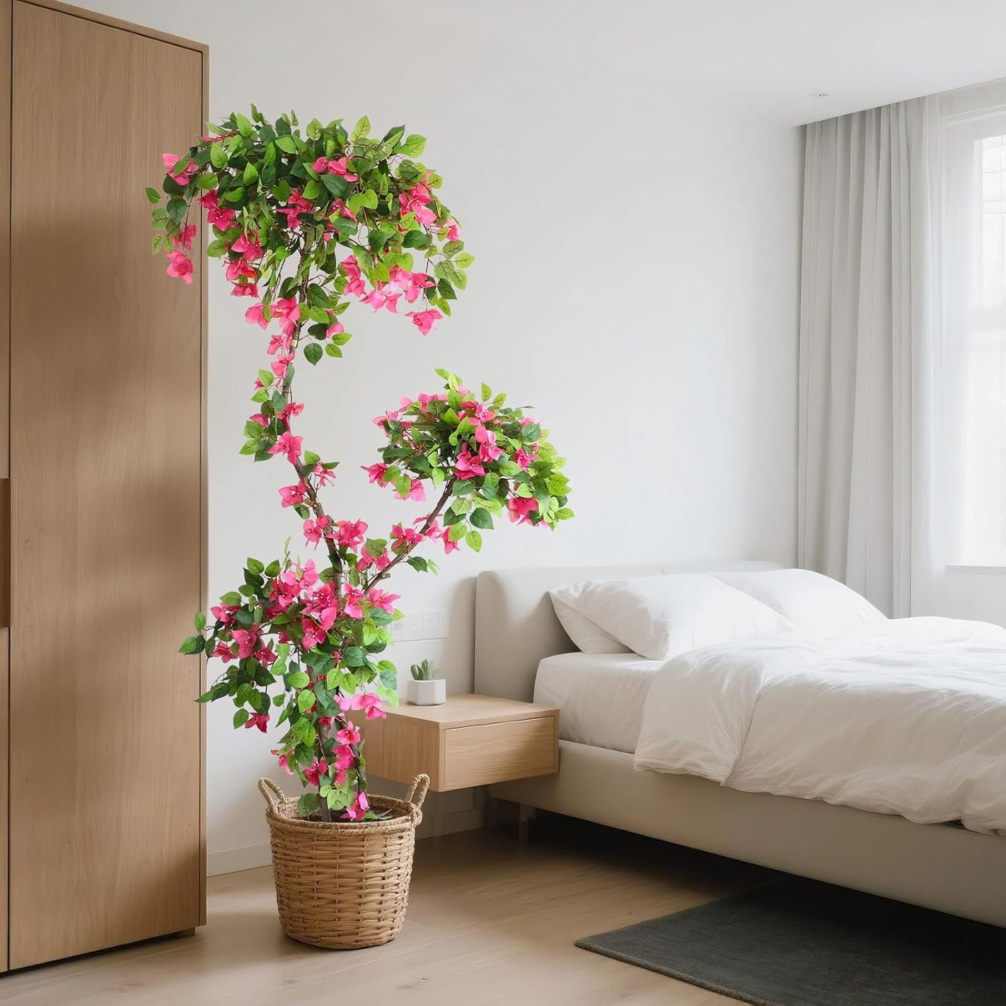 Artificial Bougainvillea Tree, 7FT Fake Bougainvillea Topiary Trees with Pot, 83 Inch Faux Plant for Indoor Decor