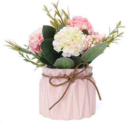 Fake Hydrangeas with Pot, Mini Hydrangea Artificial Flowers Artificial Plant in Ceramic Vase for Office Desktop Decorations (Blue)
