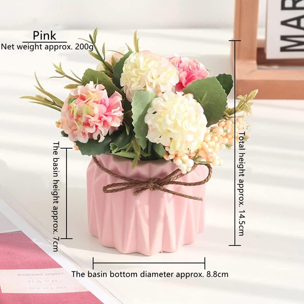 Fake Hydrangeas with Pot, Mini Hydrangea Artificial Flowers Artificial Plant in Ceramic Vase for Office Desktop Decorations (Blue)