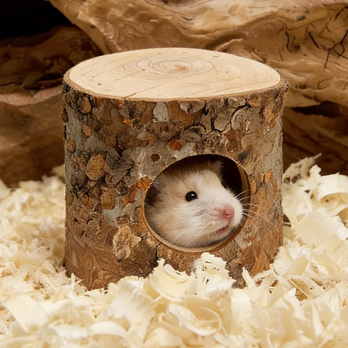 Hamster Hideout, 3.14" x 2.75" Natural Wooden Habitat House