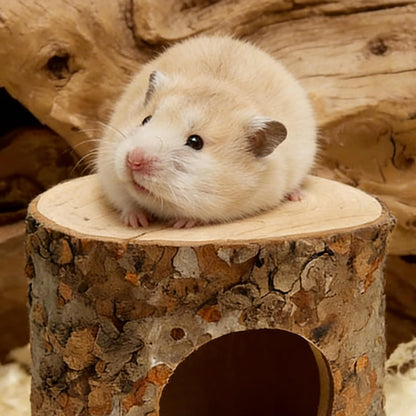 Hamster Hideout, 3.14" x 2.75" Natural Wooden Habitat House