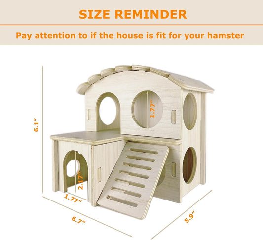 Hamster Hideout Cage Accessories - Hamster House and Habitat Wooden Hide Hut with Climbing Ladder and Platform for Dwarf Gerbils and Mouse Mice Rat Other Small Animals etc.