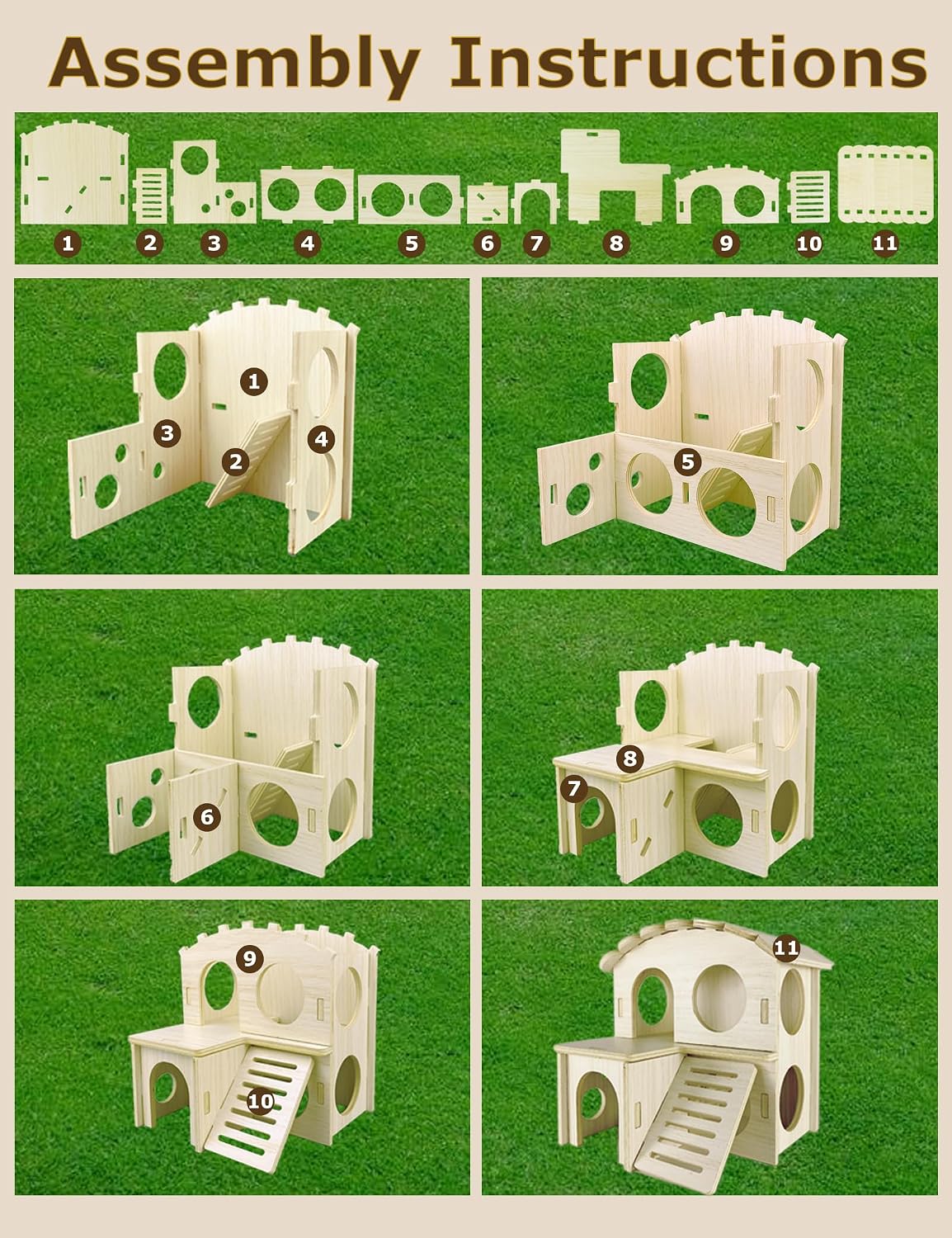 Hamster Hideout Cage Accessories - Hamster House and Habitat Wooden Hide Hut with Climbing Ladder and Platform for Dwarf Gerbils and Mouse Mice Rat Other Small Animals etc.