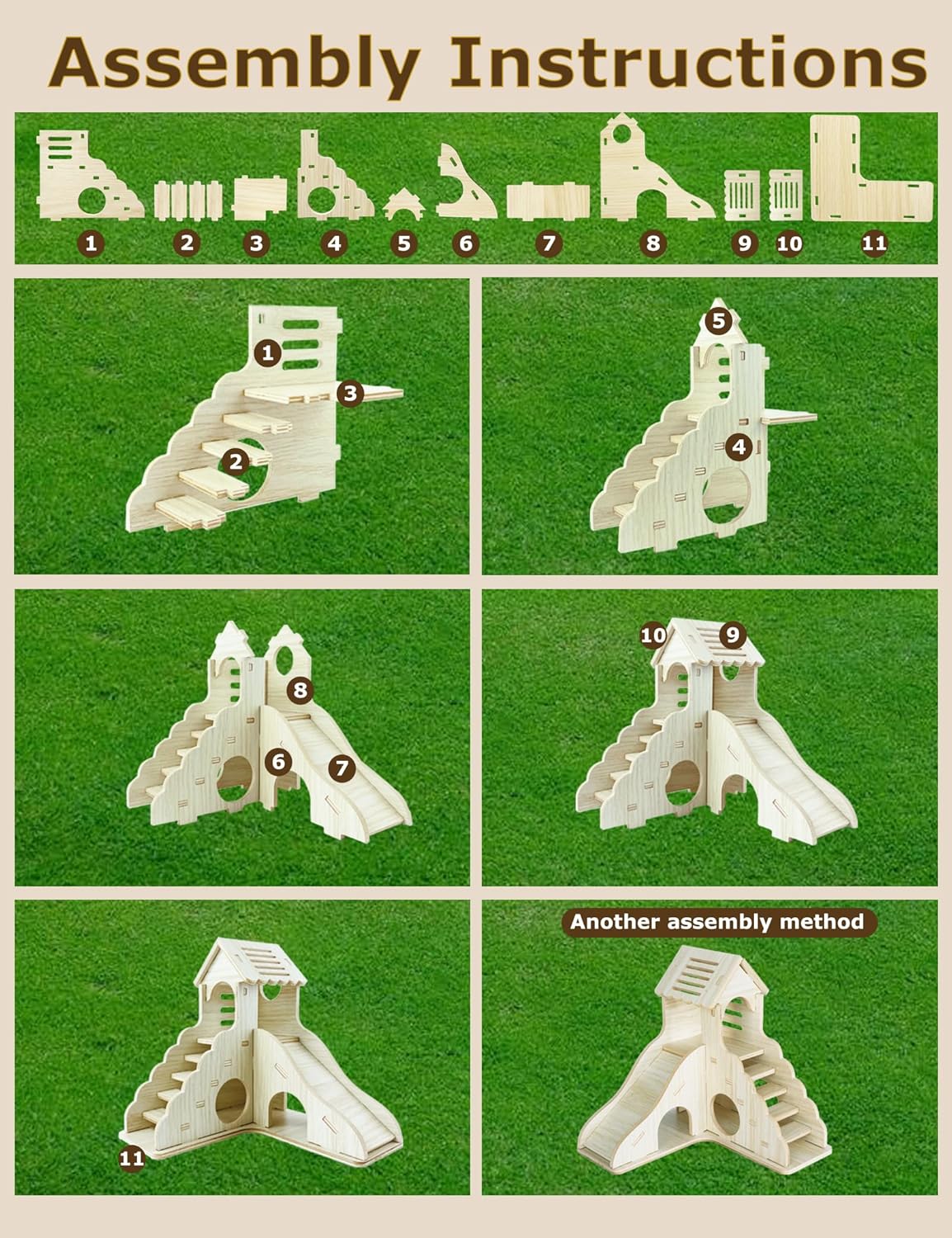 Hamster Hideout Cage Accessories - Hamster House and Habitat Wooden Hide Hut with Climbing Ladder and Platform for Dwarf Gerbils and Mouse Mice Rat Other Small Animals etc.