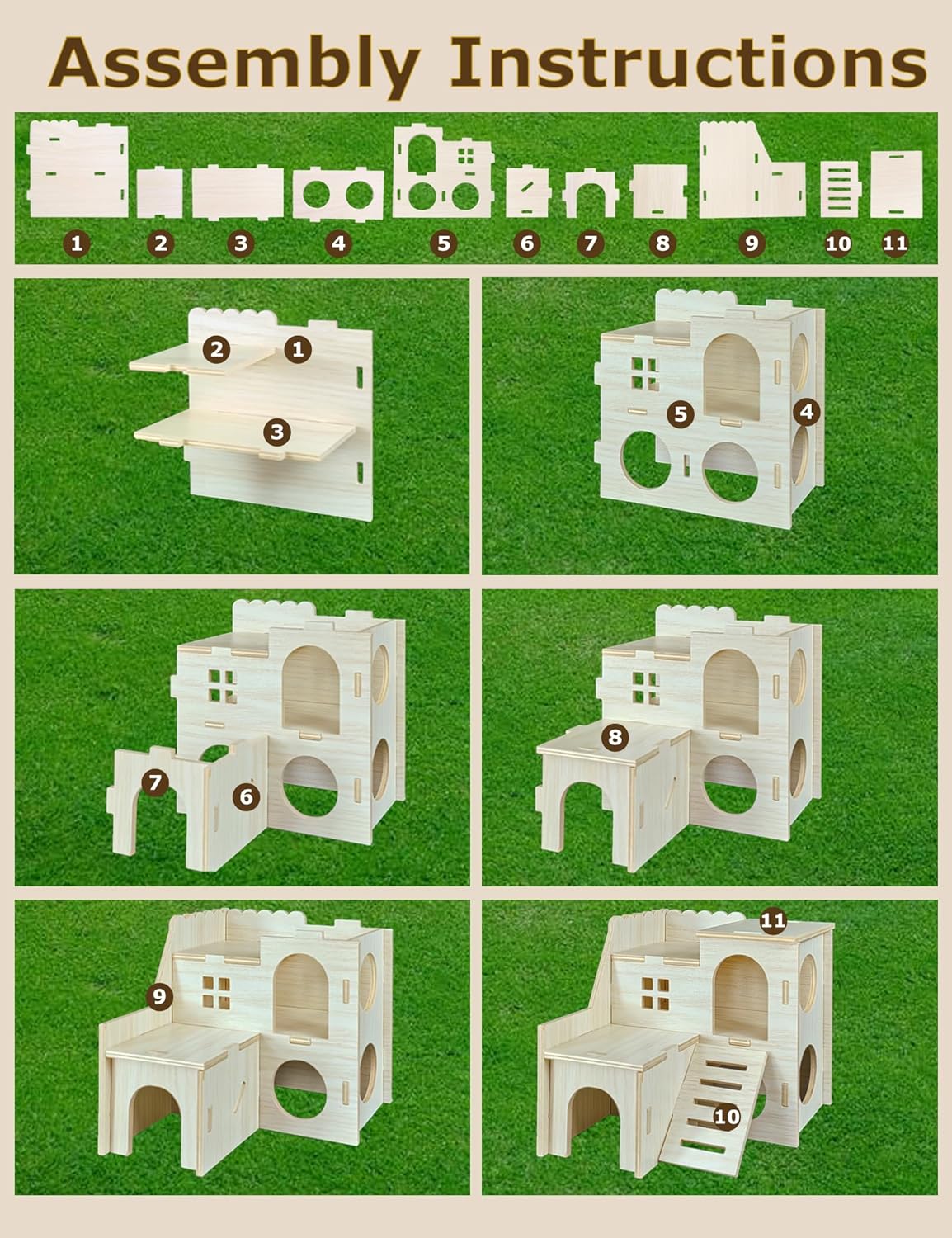 Hamster Hideout Cage Accessories - Hamster House and Habitat Wooden Hide Hut with Climbing Ladder and Platform for Dwarf Gerbils and Mouse Mice Rat Other Small Animals etc.