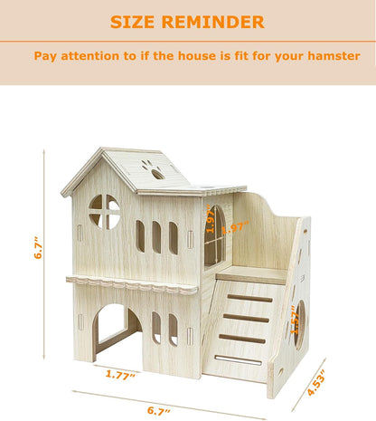 Hamster Hideout Cage Accessories - Hamster House and Habitat Wooden Hide Hut with Climbing Ladder and Platform for Dwarf Gerbils and Mouse Mice Rat Other Small Animals etc.