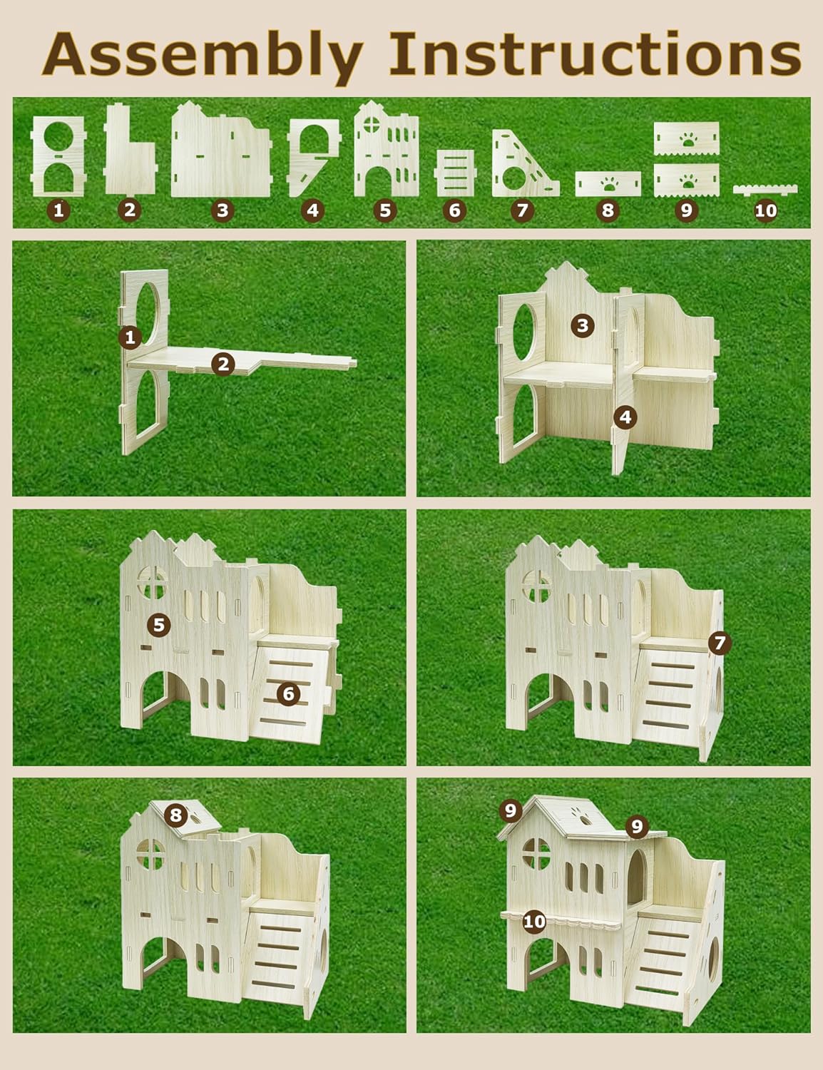 Hamster Hideout Cage Accessories - Hamster House and Habitat Wooden Hide Hut with Climbing Ladder and Platform for Dwarf Gerbils and Mouse Mice Rat Other Small Animals etc.