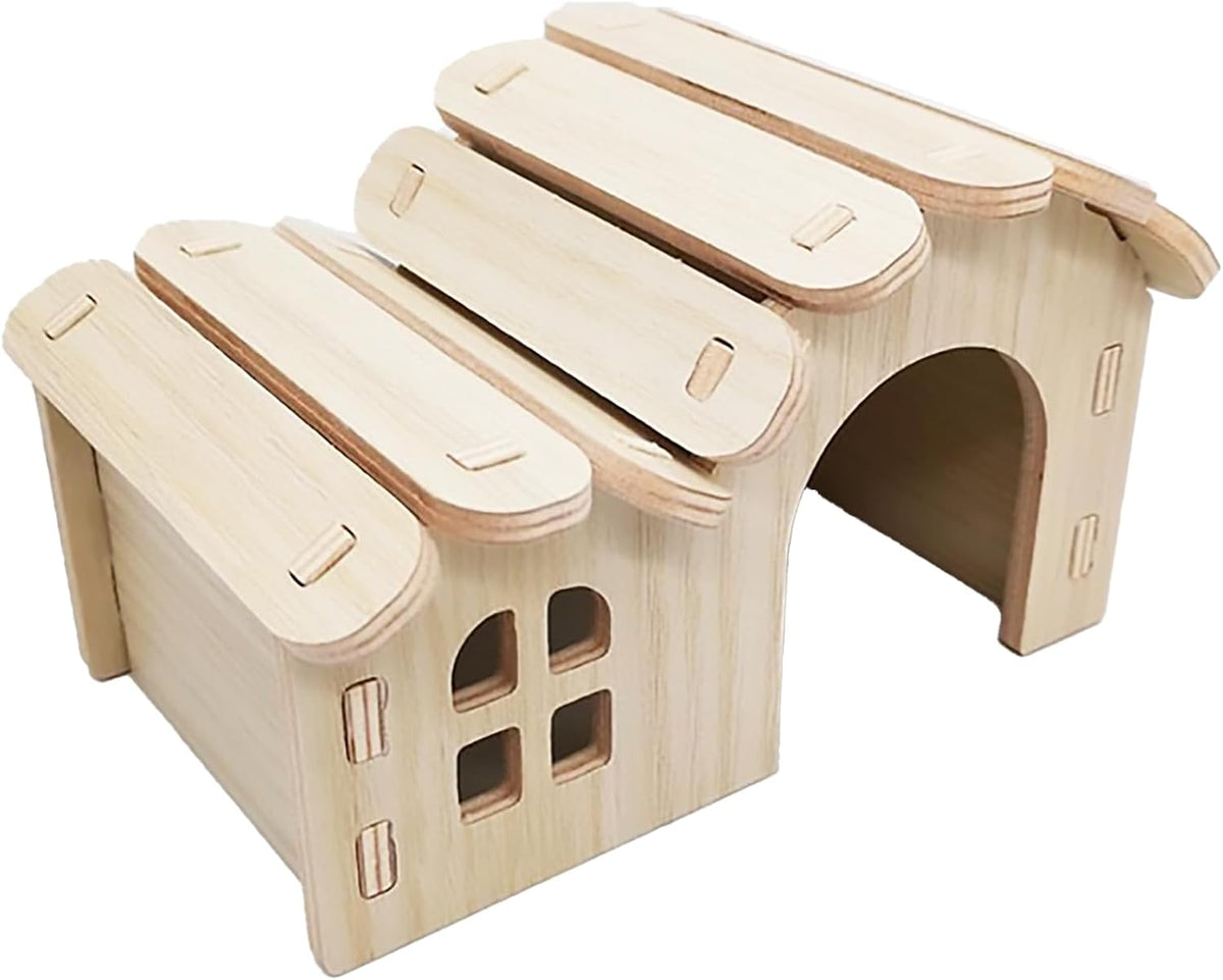 Hamster Hideout Cage Accessories - Hamster House and Habitat Wooden Hide Hut with Climbing Ladder and Platform for Dwarf Gerbils and Mouse Mice Rat Other Small Animals etc.