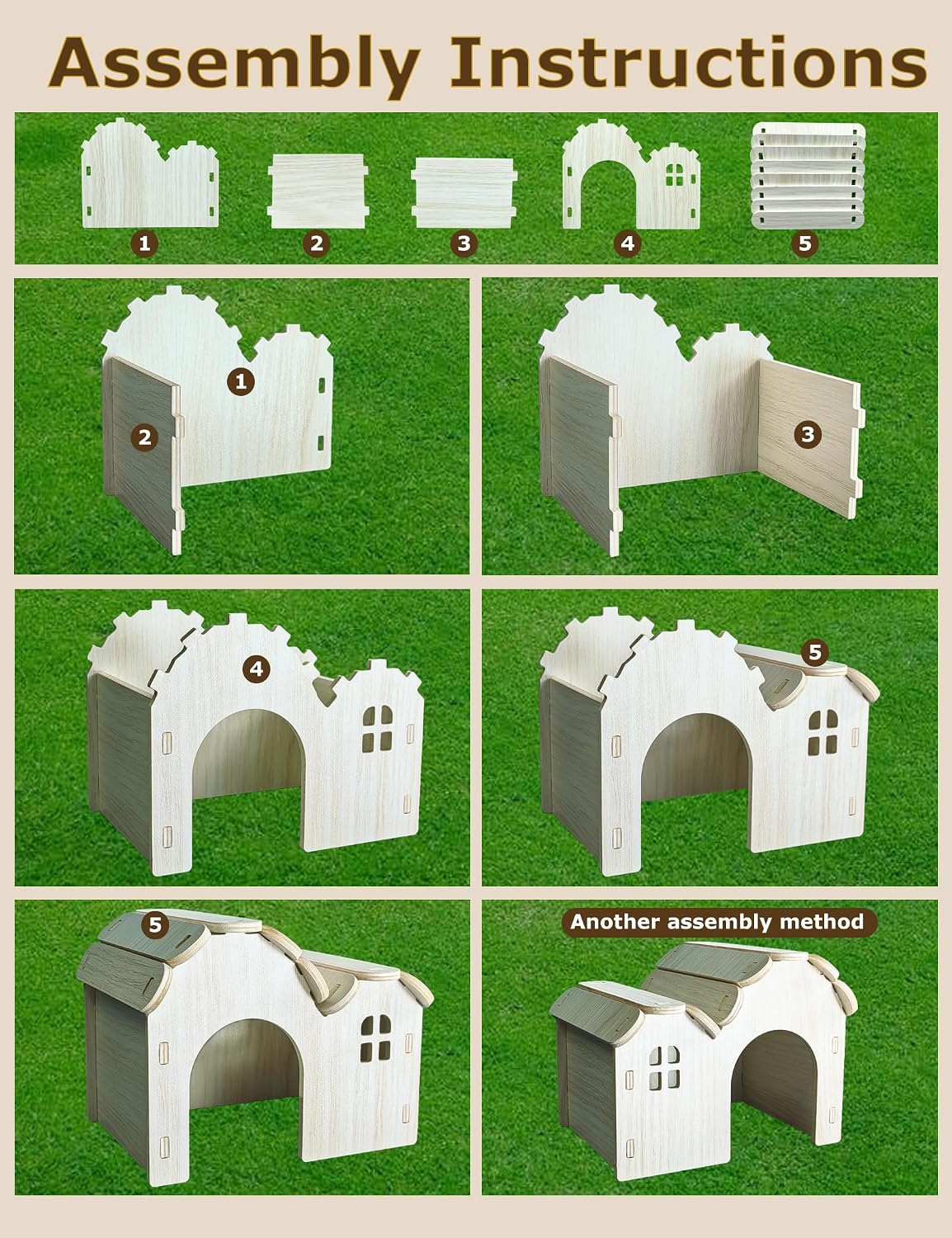 Hamster Hideout Cage Accessories - Hamster House and Habitat Wooden Hide Hut with Climbing Ladder and Platform for Dwarf Gerbils and Mouse Mice Rat Other Small Animals etc.