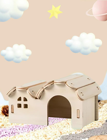 Hamster Hideout Cage Accessories - Hamster House and Habitat Wooden Hide Hut with Climbing Ladder and Platform for Dwarf Gerbils and Mouse Mice Rat Other Small Animals etc.