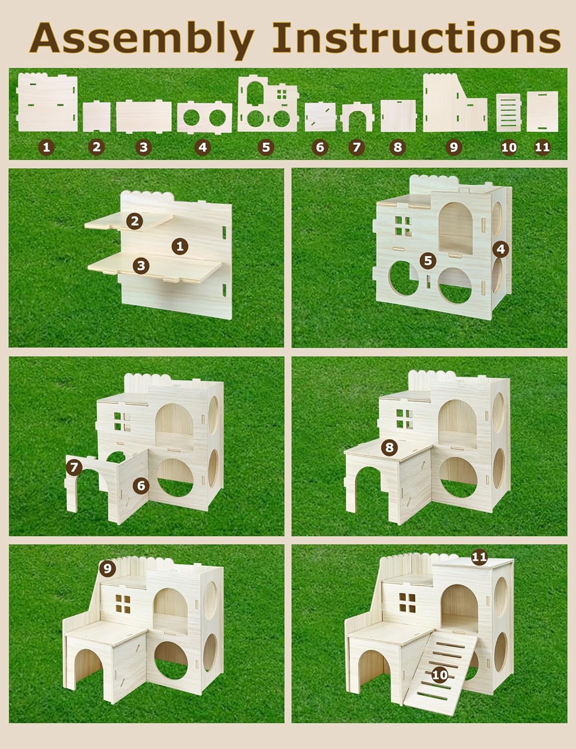 Hamster Hideout Cage Accessories - Hamster House and Habitat Wooden Hide Hut with Climbing Ladder and Platform for Dwarf Gerbils and Mouse Mice Rat Other Small Animals etc.