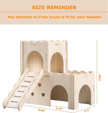 Hamster Hideout Cage Accessories - Hamster House and Habitat Wooden Hide Hut with Climbing Ladder and Platform for Dwarf Gerbils and Mouse Mice Rat Other Small Animals etc.