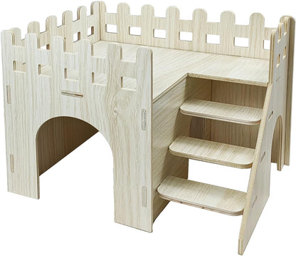 Hamster Hideout Cage Accessories - Hamster House and Habitat Wooden Hide Hut with Climbing Ladder and Platform for Dwarf Gerbils and Mouse Mice Rat Other Small Animals etc.