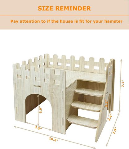 Hamster Hideout Cage Accessories - Hamster House and Habitat Wooden Hide Hut with Climbing Ladder and Platform for Dwarf Gerbils and Mouse Mice Rat Other Small Animals etc.