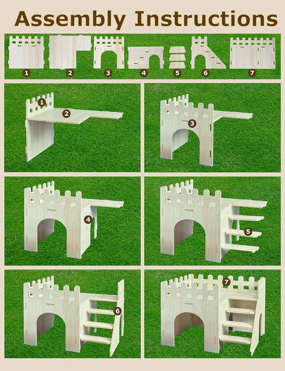 Hamster Hideout Cage Accessories - Hamster House and Habitat Wooden Hide Hut with Climbing Ladder and Platform for Dwarf Gerbils and Mouse Mice Rat Other Small Animals etc.