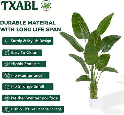Bird of Paradise Artificial Tree, 6Ft Tall Faux Plant, Fake Banana Leaf Plant Indoor, Faux Palm Tree Faux Floor Plants Tropical Tree in Pot, Present for Friend Housewarming Decor