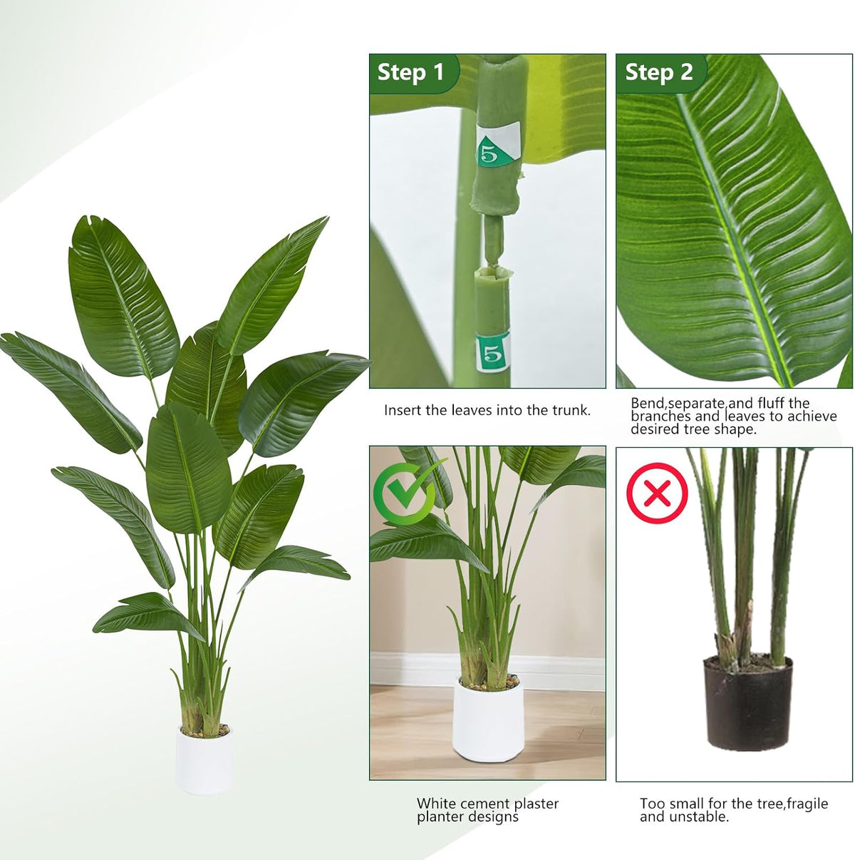 Bird of Paradise Artificial Tree, 6Ft Tall Faux Plant, Fake Banana Leaf Plant Indoor, Faux Palm Tree Faux Floor Plants Tropical Tree in Pot, Present for Friend Housewarming Decor