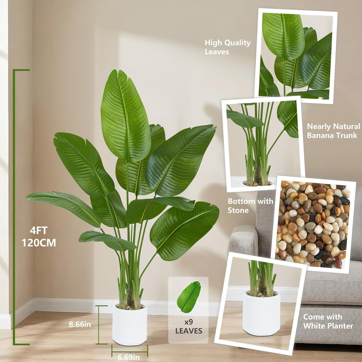 Bird of Paradise Artificial Tree, 6Ft Tall Faux Plant, Fake Banana Leaf Plant Indoor, Faux Palm Tree Faux Floor Plants Tropical Tree in Pot, Present for Friend Housewarming Decor