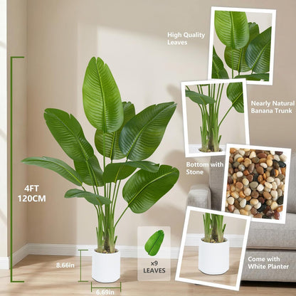 Bird of Paradise Artificial Tree, 6Ft Tall Faux Plant, Fake Banana Leaf Plant Indoor, Faux Palm Tree Faux Floor Plants Tropical Tree in Pot, Present for Friend Housewarming Decor