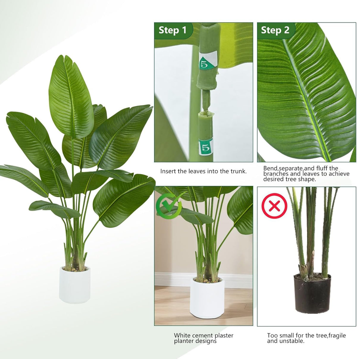 Bird of Paradise Artificial Tree, 6Ft Tall Faux Plant, Fake Banana Leaf Plant Indoor, Faux Palm Tree Faux Floor Plants Tropical Tree in Pot, Present for Friend Housewarming Decor