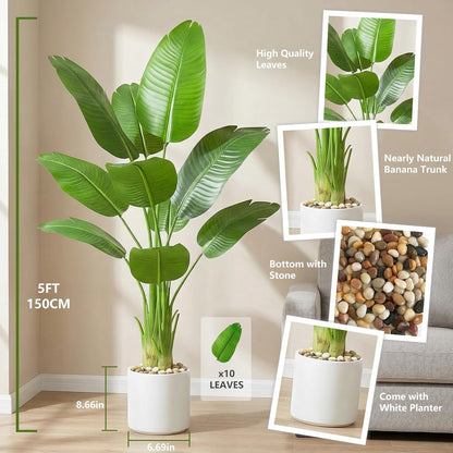 Bird of Paradise Artificial Tree, 6Ft Tall Faux Plant, Fake Banana Leaf Plant Indoor, Faux Palm Tree Faux Floor Plants Tropical Tree in Pot, Present for Friend Housewarming Decor