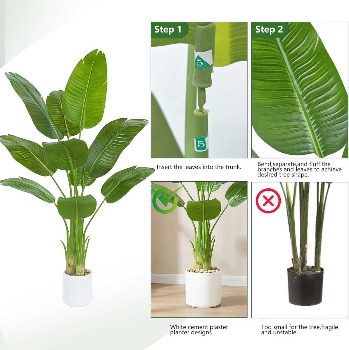 Bird of Paradise Artificial Tree, 6Ft Tall Faux Plant, Fake Banana Leaf Plant Indoor, Faux Palm Tree Faux Floor Plants Tropical Tree in Pot, Present for Friend Housewarming Decor