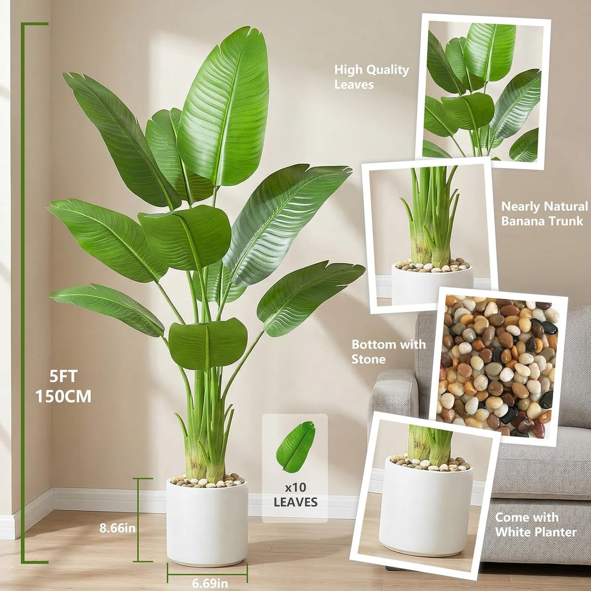 Bird of Paradise Artificial Tree, 6Ft Tall Faux Plant, Fake Banana Leaf Plant Indoor, Faux Palm Tree Faux Floor Plants Tropical Tree in Pot, Present for Friend Housewarming Decor