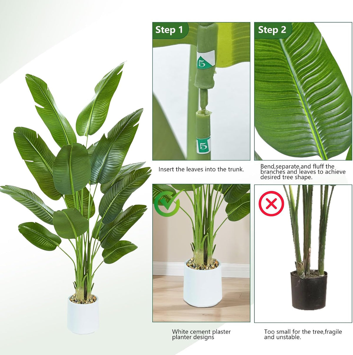Bird of Paradise Artificial Tree, 6Ft Tall Faux Plant, Fake Banana Leaf Plant Indoor, Faux Palm Tree Faux Floor Plants Tropical Tree in Pot, Present for Friend Housewarming Decor