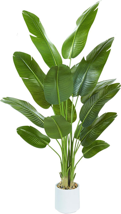 Bird of Paradise Artificial Tree, 6Ft Tall Faux Plant, Fake Banana Leaf Plant Indoor, Faux Palm Tree Faux Floor Plants Tropical Tree in Pot, Present for Friend Housewarming Decor