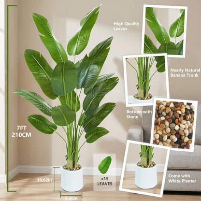 Bird of Paradise Artificial Tree, 6Ft Tall Faux Plant, Fake Banana Leaf Plant Indoor, Faux Palm Tree Faux Floor Plants Tropical Tree in Pot, Present for Friend Housewarming Decor