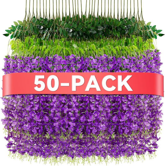Alotiki Purple Wisteria Hanging Flowers, 50 Pack Fake Hanging Flowers