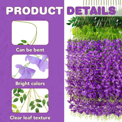 Alotiki Purple Wisteria Hanging Flowers, 50 Pack Fake Hanging Flowers