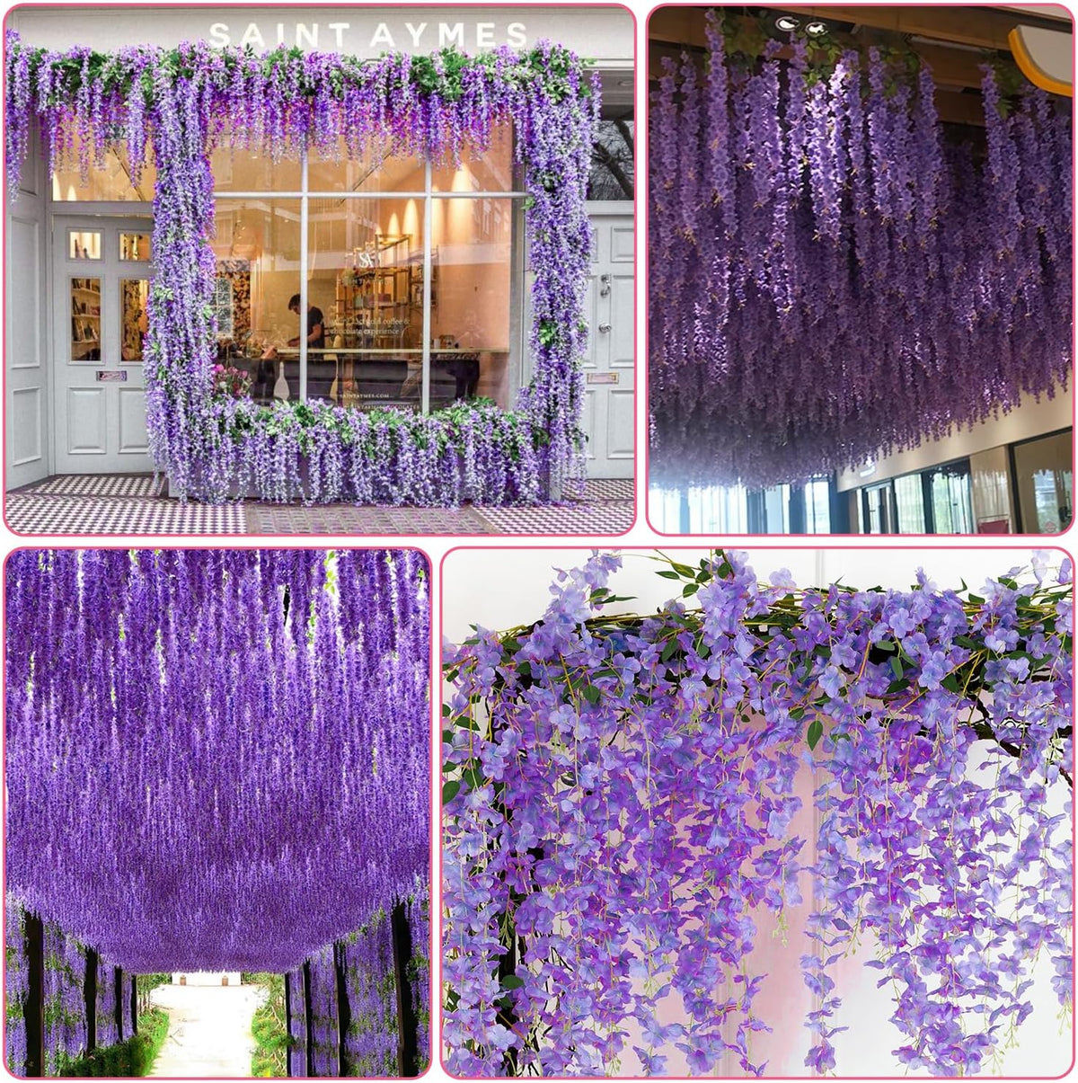 Alotiki Purple Wisteria Hanging Flowers, 50 Pack Fake Hanging Flowers