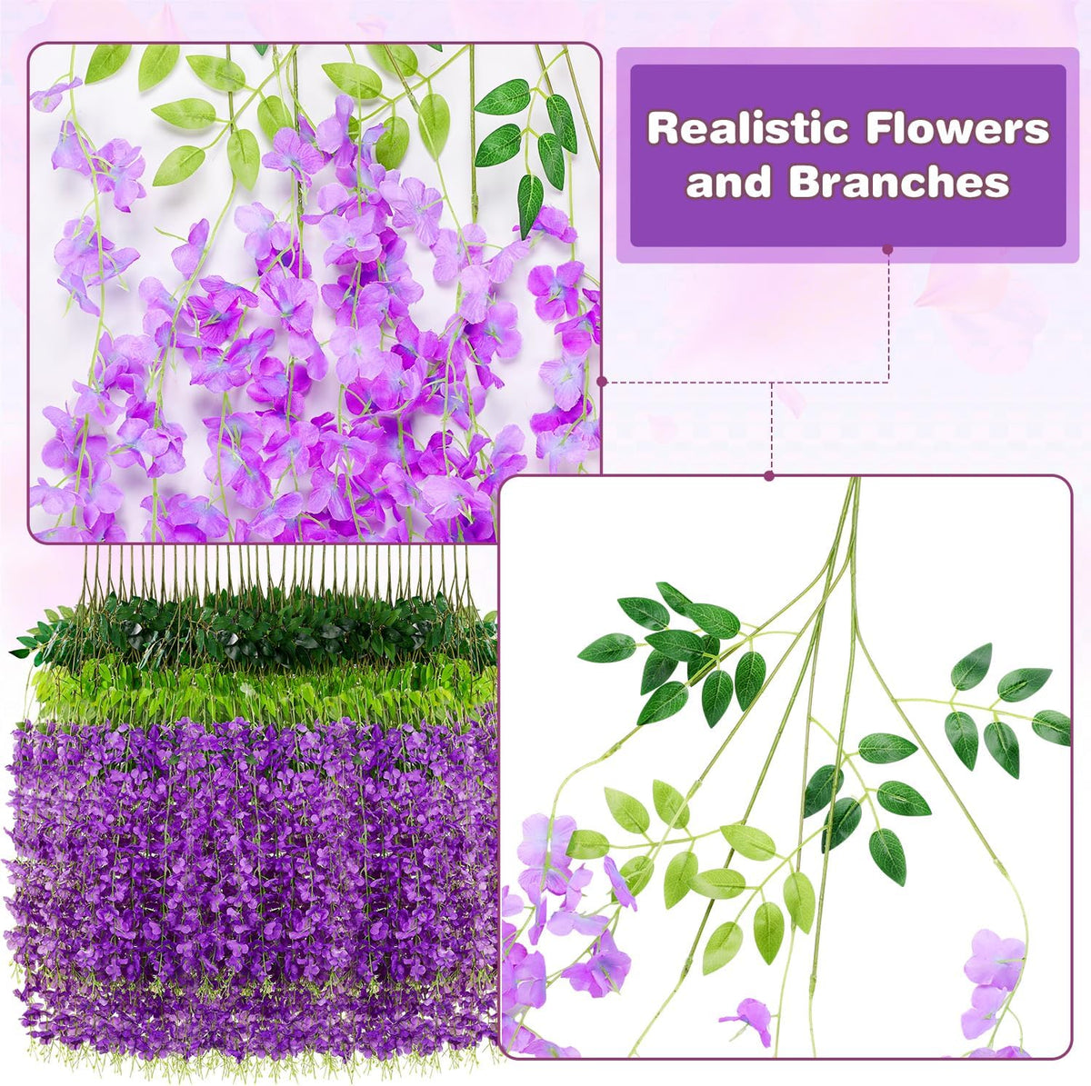 Alotiki Purple Wisteria Hanging Flowers, 50 Pack Fake Hanging Flowers