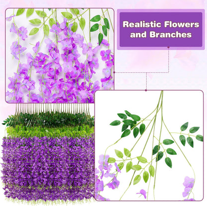 Alotiki Purple Wisteria Hanging Flowers, 50 Pack Fake Hanging Flowers