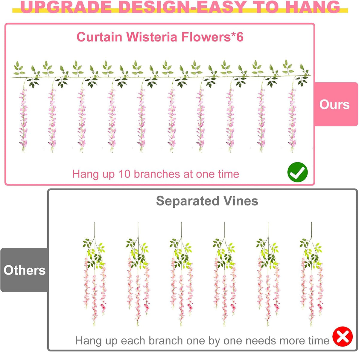 Alotiki Purple Wisteria Hanging Flowers, 50 Pack Fake Hanging Flowers