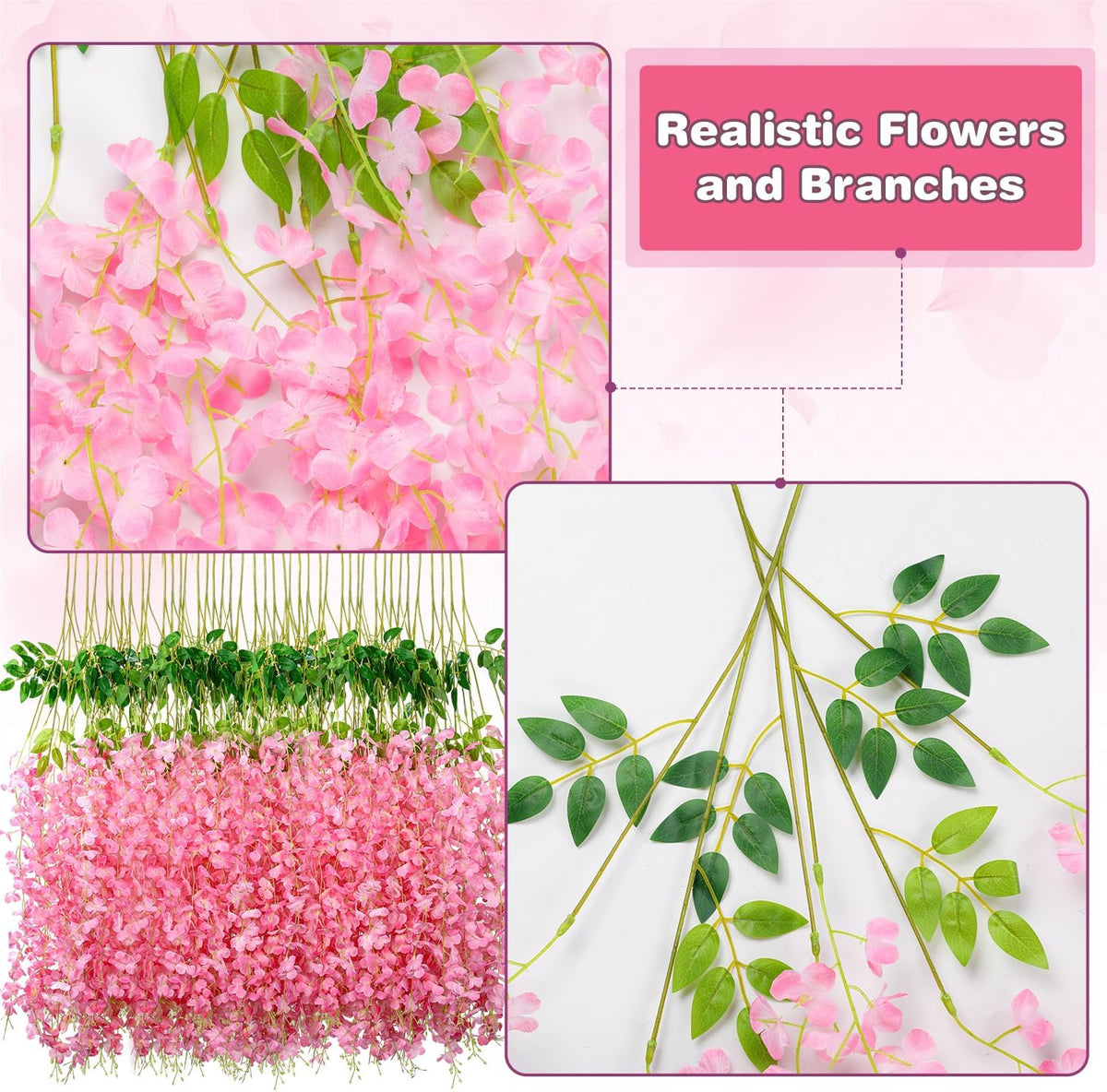 Alotiki Purple Wisteria Hanging Flowers, 50 Pack Fake Hanging Flowers