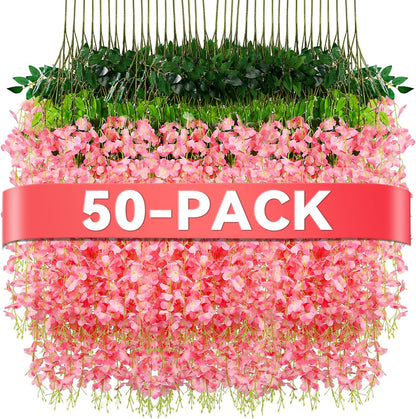 Alotiki Purple Wisteria Hanging Flowers, 50 Pack Fake Hanging Flowers