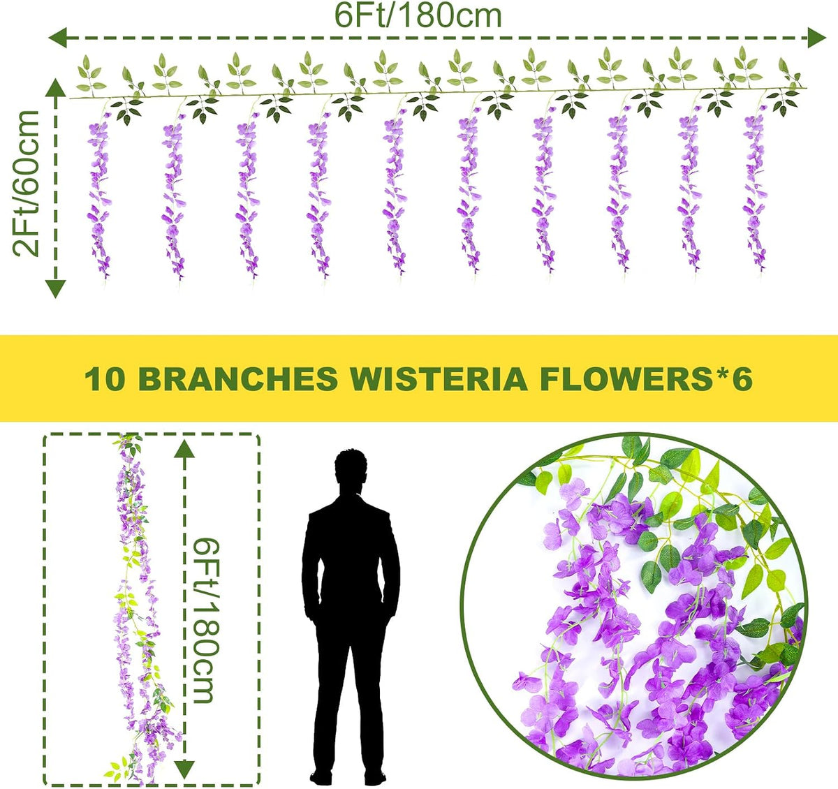 Alotiki Purple Wisteria Hanging Flowers, 50 Pack Fake Hanging Flowers