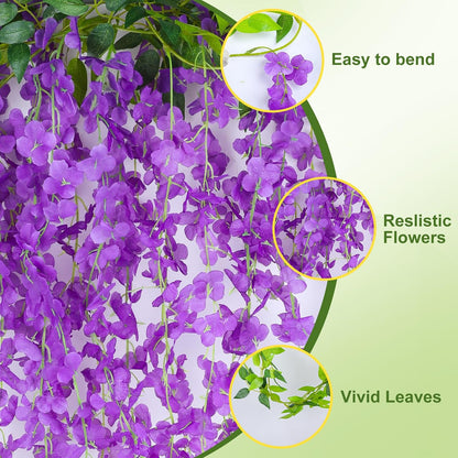 Alotiki Purple Wisteria Hanging Flowers, 50 Pack Fake Hanging Flowers