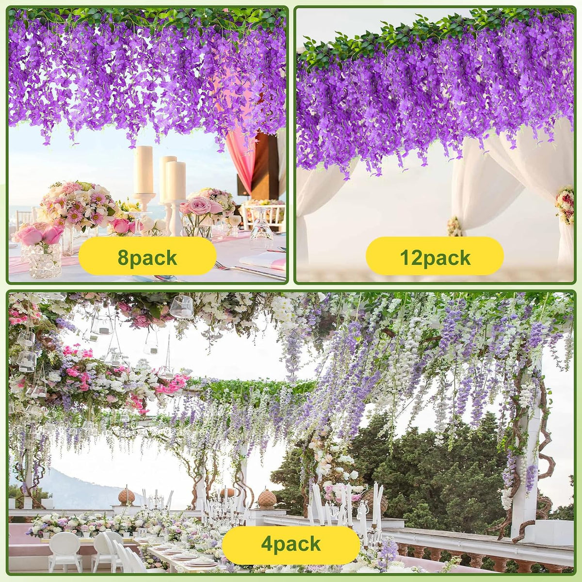 Alotiki Purple Wisteria Hanging Flowers, 50 Pack Fake Hanging Flowers