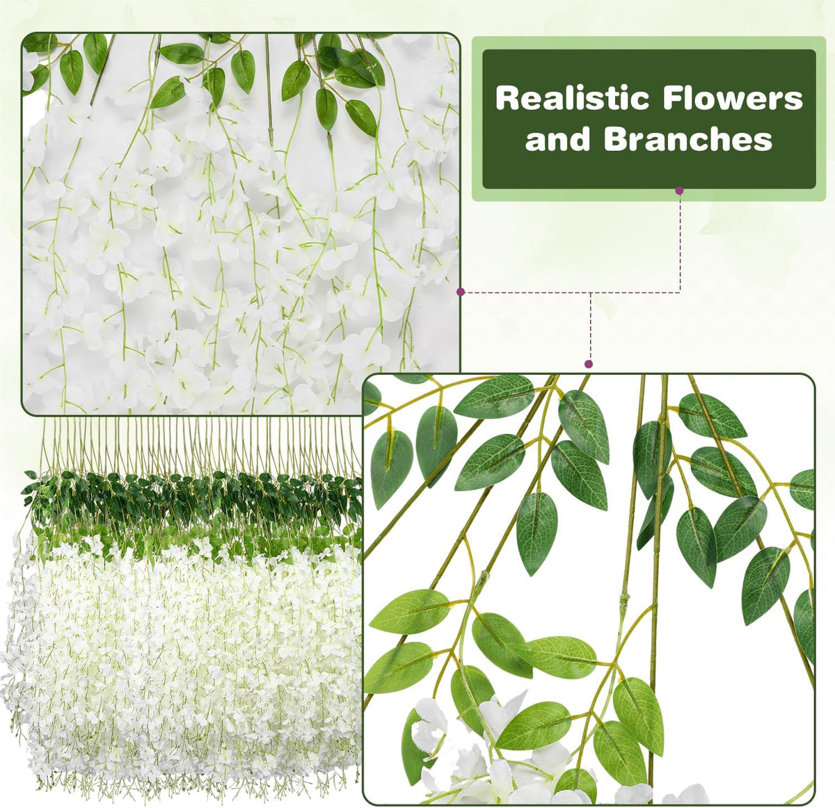 Alotiki Purple Wisteria Hanging Flowers, 50 Pack Fake Hanging Flowers