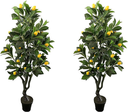 Pair 4 Feet Six-Branch Artificial Lemon Trees with Fruits, Real Touch Tech.