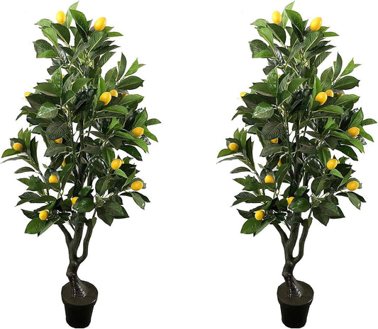 Pair 4 Feet Six-Branch Artificial Lemon Trees with Fruits, Real Touch Tech.