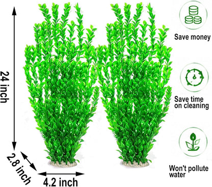 24" Tall Aquarium Decor Plants - 2 Pack Extra Large Aquarium Plastic Plants for Fish Tank Decor
