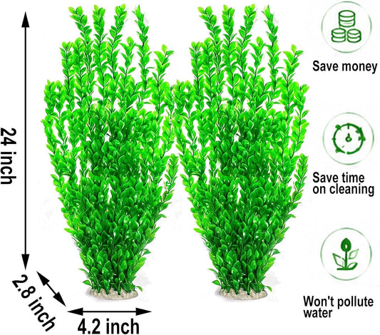 24" Tall Aquarium Decor Plants - 2 Pack Extra Large Aquarium Plastic Plants for Fish Tank Decor
